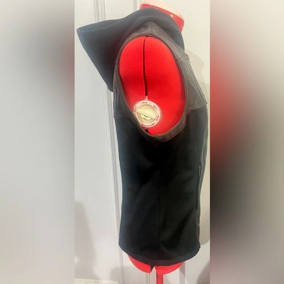 Harley-Davidson Black Leather Hoodie Vest with Colorful Patches Womens Small - Picture 5 of 10